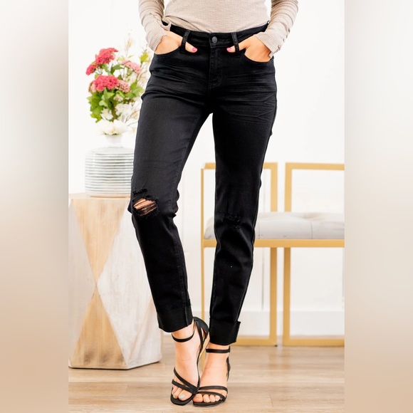 Judy Blue Denim - Judy Blue Lola Mid Rise Tapered Straight size 32 black